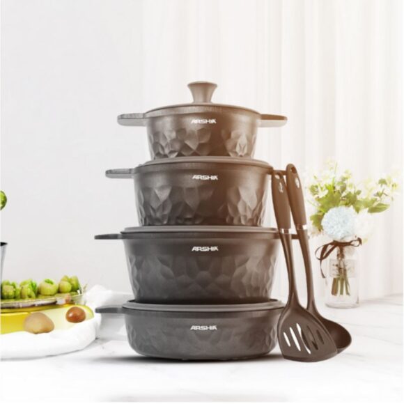 arshia die casted cookware set induction plate 8pcs califora