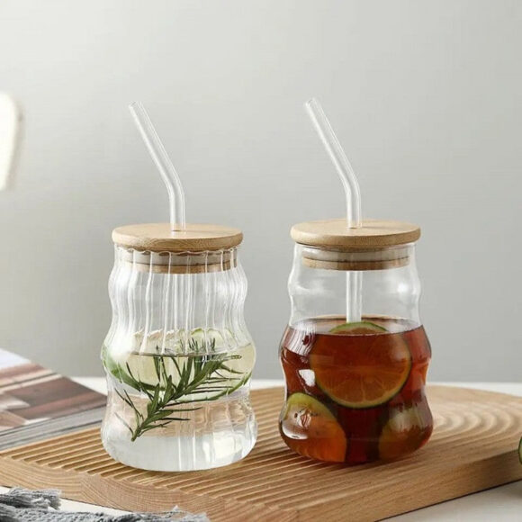 iced glass mug with straw 500ml califora