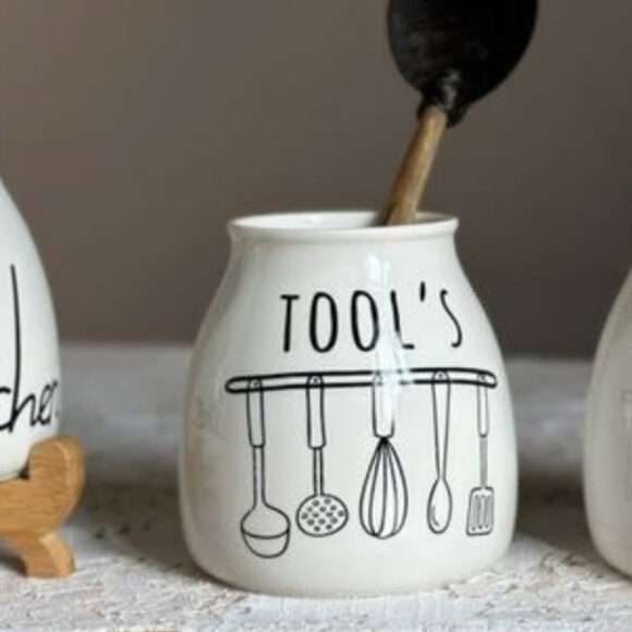 porcelain spoon holder with bamboo stand