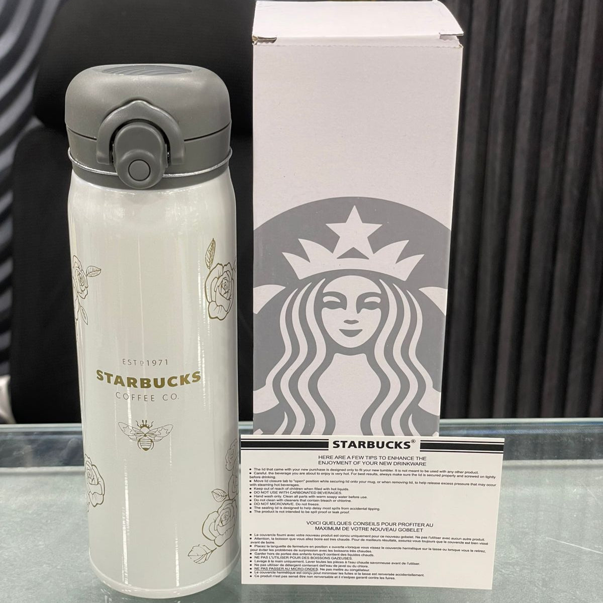 starbucks insulated tumbler white & grey 420ml califora