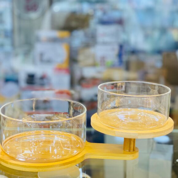 fruit & salad glass bowl bamboo base califora