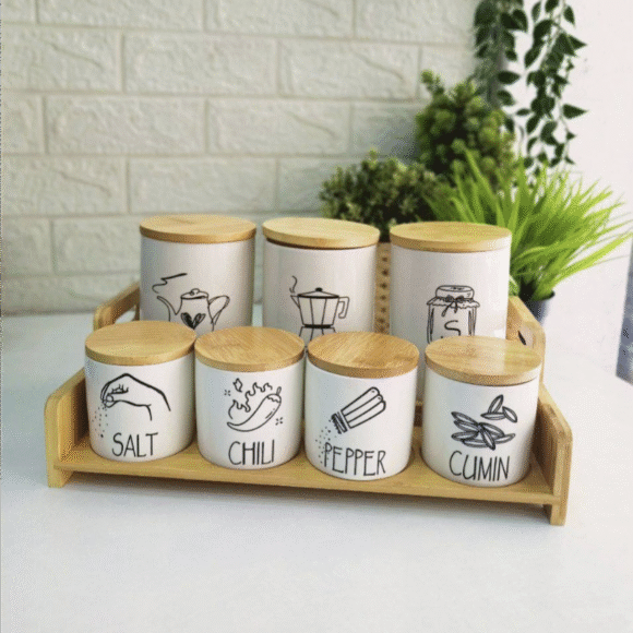 porcelain jars set with bamboo lid 7 pcs set califora