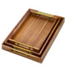 wooden bamboo serving tray with golden handles califora